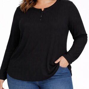 Sonoma Ribbed Knit Henley Top XXL Black Long Sleeve Casual Shirt